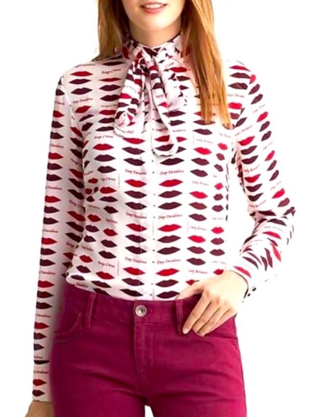 L’WREN SCOTT x Banana Republic Collection Size 6 Lip Print Blouse